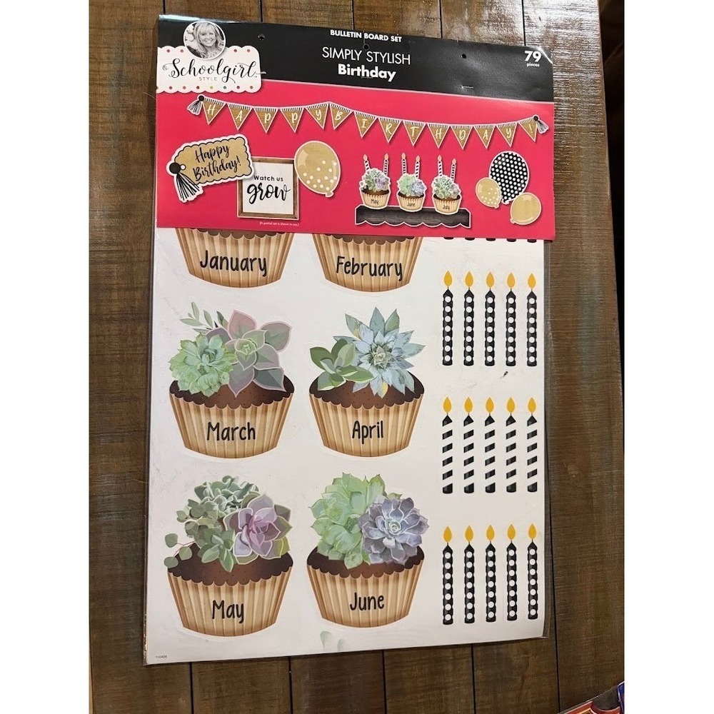 Schoolgirl  Simply Stylish Birthday Bulletin Board Set 79pc Succulent 110408